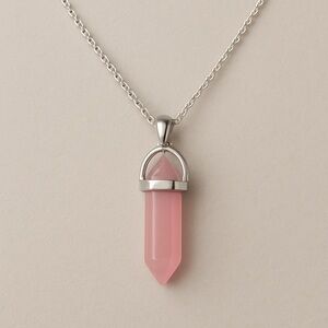 Elegant Pink Rose Quartz Polished Tumbled Crystal Pendant Necklace